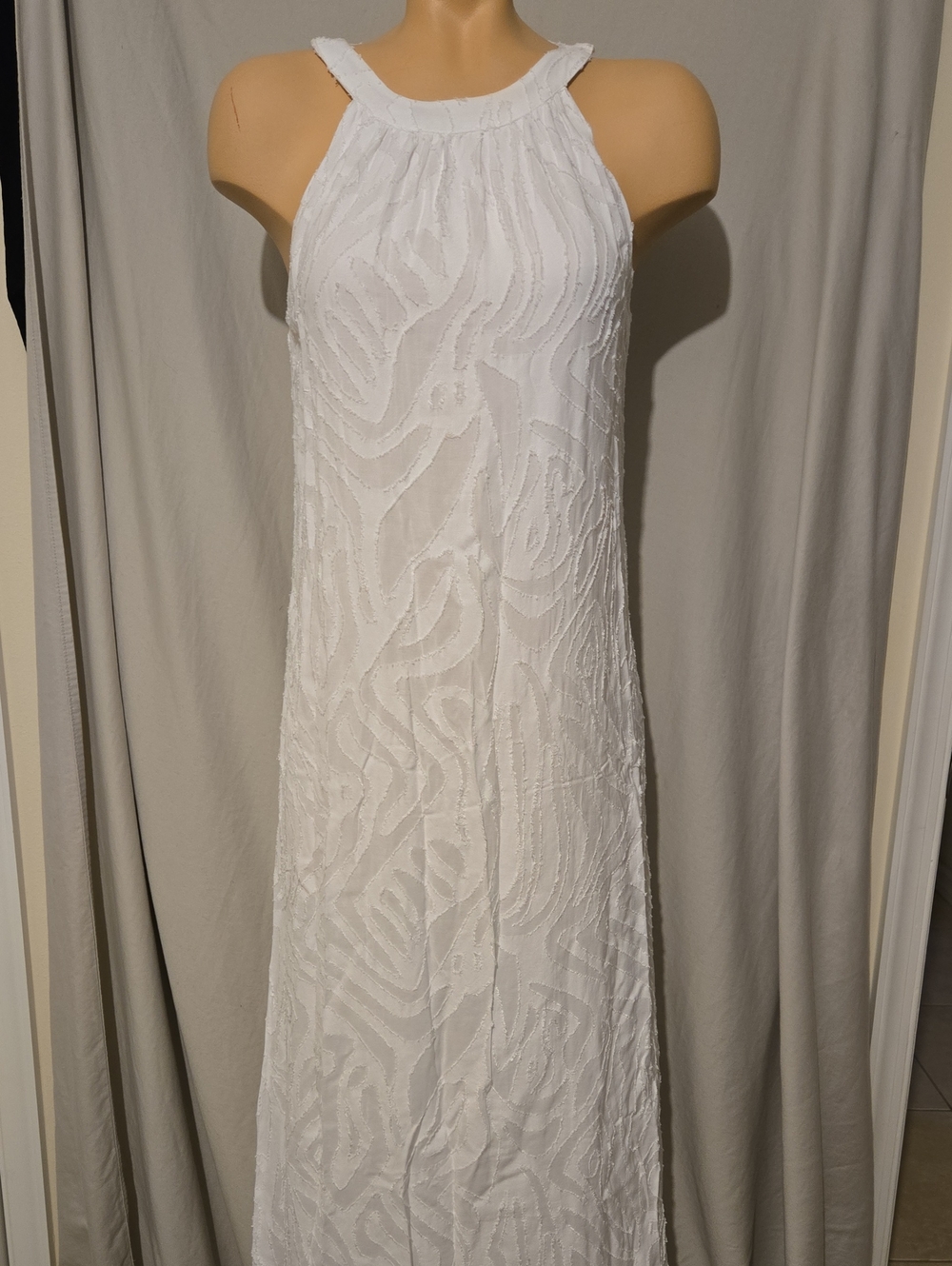 J M Laughlin White Textured Halter Maxi Dress